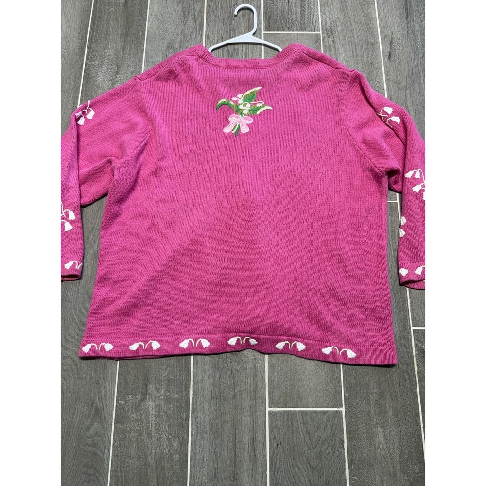 Quacker Factory Sweater Cardigan Womens 2X Pink Floral Embroidered Button Front - Picture 6 of 7